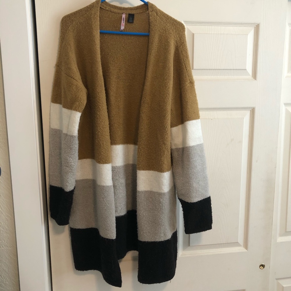 Long color block cardigan